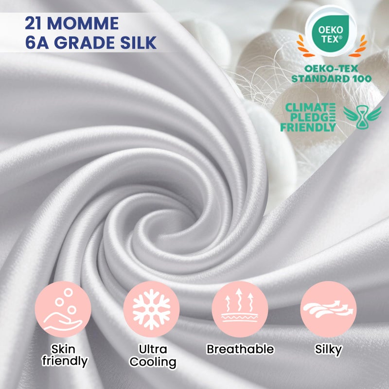 Ravmix 100% Silk Pillow Cases with Zipper, 21 Momme Mulberry Silk Pillowcase for Hair Skin Health, Soft Smooth Breathable Cool Pillow Cover for Beauty Sleep(Standard 20"x26", Pure White) 1PC - Image 4